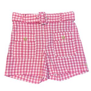 Scotch & Soda Womens Shorts M Pink White Gingham Linen Cotton Blend Belted